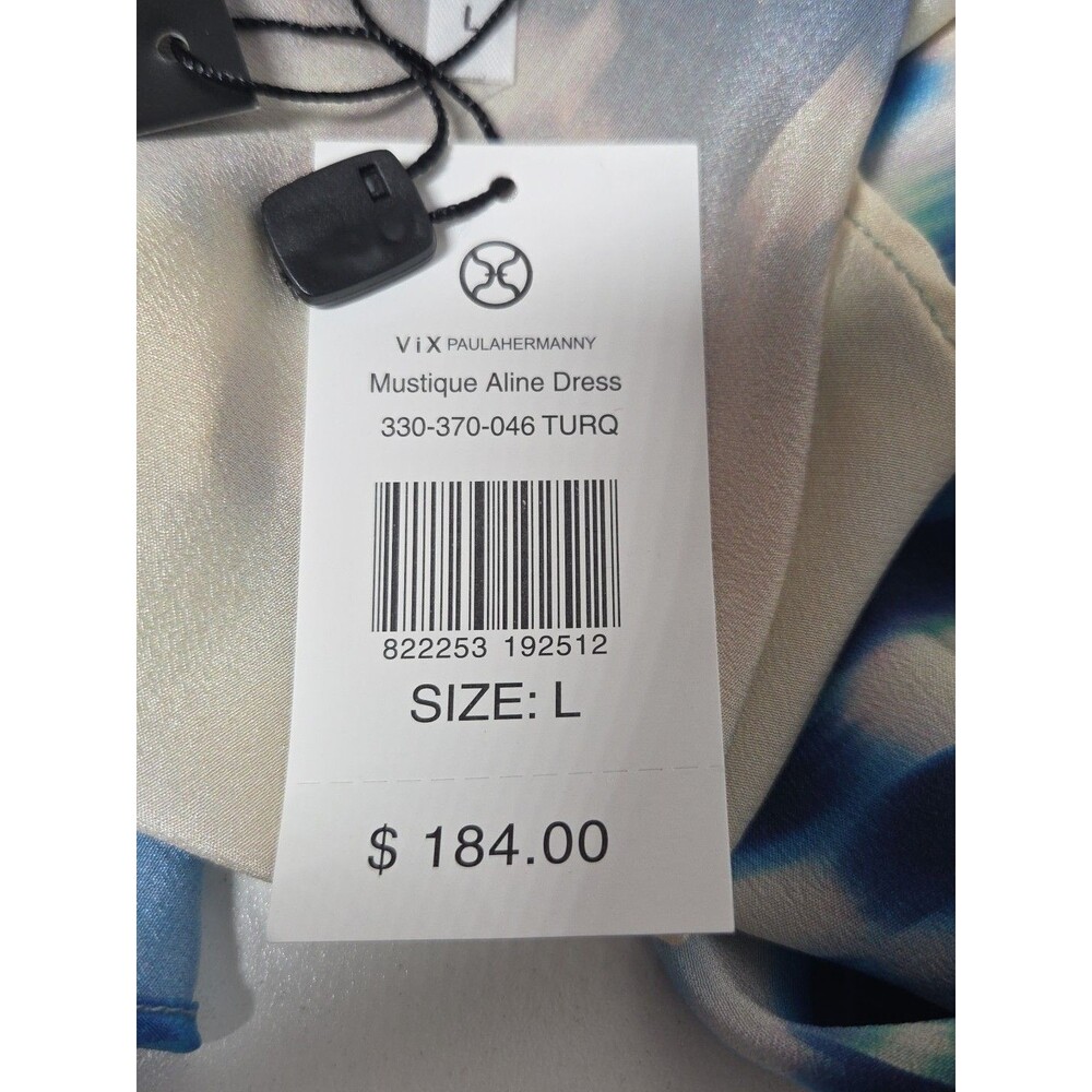 NEW WITH TAGS VIX PAULA HERMANNY 100% SILK BLUE WHITE COVER UP DRESS sz L RESORT - Picture 4 of 8